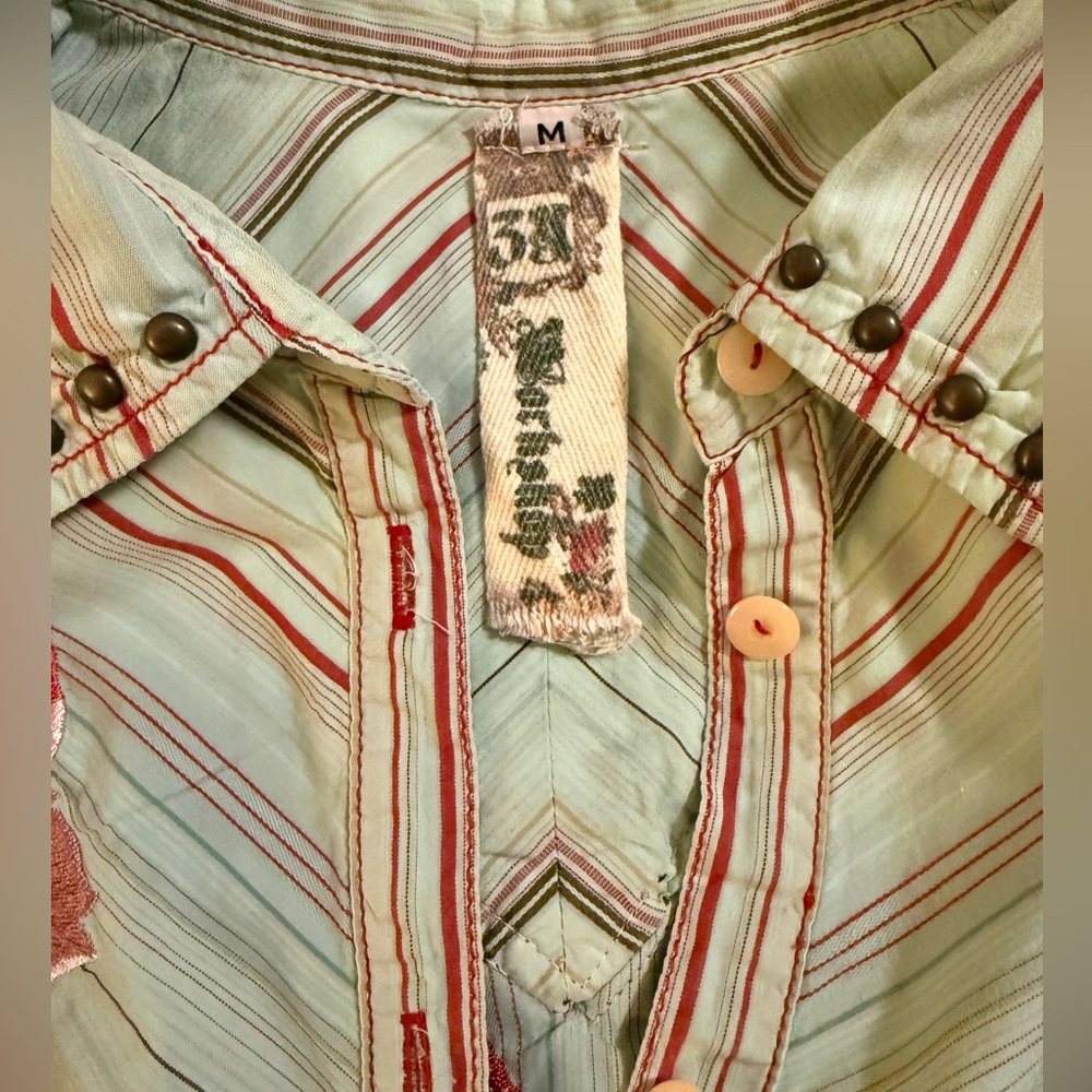 Johnny Was 3J Workshop Aqua Western Embroidered Shirt - Picture 2 of 6